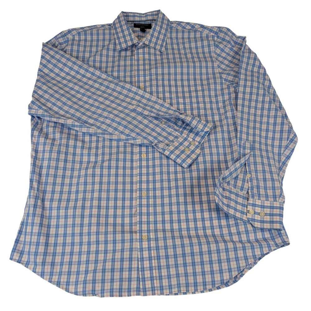 Banana Republic Mens XL Non Iron Classic Fit Plaid Button Down Shirt Blue Pink